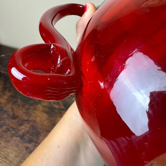 Vintage MCM 60s 70s Ruby Red Swug 17" tall long spout pitcher with handle - Picture 7 of 11
